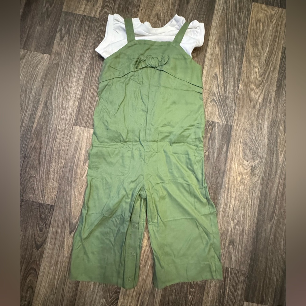 Kids Olive Green Sleeveless Romper Set - Matching Top Included